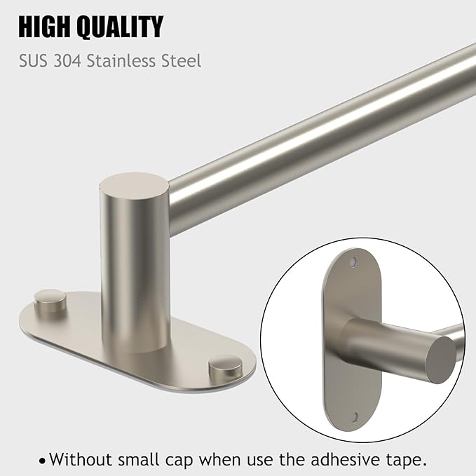 Towel Bar, Adjustable 14.4inch - 25.2inch Towel Rack, Self Adhesive & Wall Mounted for Bathroom Kitchen Hand Towel Holder Cloths Hanger SUS 304 Stainless Steel Organizer Single Bar (4, Brushed Nickel)