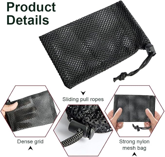 Mesh Bag, Small Nylon Mesh Drawstring Bag with Cord Lock, Black, 3 Pcs,3.9x5.9 Inch for Travel Stuff Bags, Cleansing Supplies