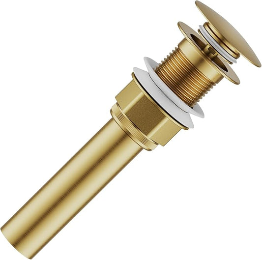 Bathroom Sink Drain with Strainer Basket and Pop-Up Drain Stopper Set (Gold, Without Overflow)