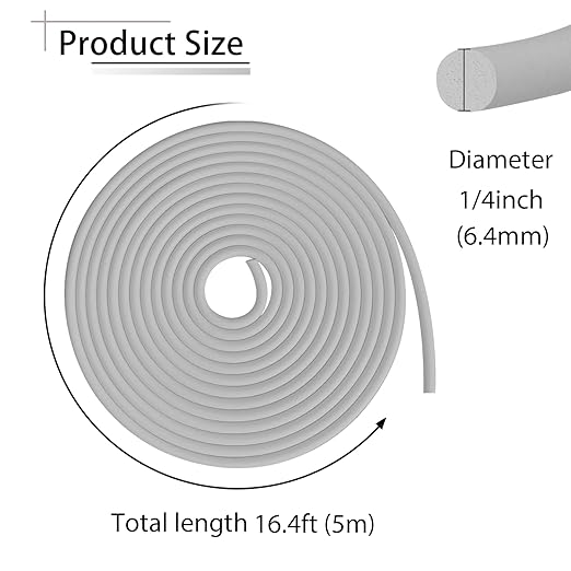 Backer Rod 1/4 Inch, 16.4' EPDM Rubber Caulk Saver Backer Rod Foam Strip Rope Seal for Concrete Joints, Wall Cracks, Driveway and Joint Fillers(Gray, 16.4')