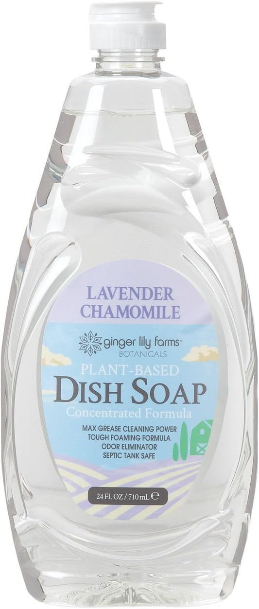 Ginger Lily Farms Botanicals Plant-Based Liquid Dish Soap, Concentrated Formula with Max Grease Cleaning Power, Cruelty-Free, Lavender Chamomile Scent, 24 Fl Oz