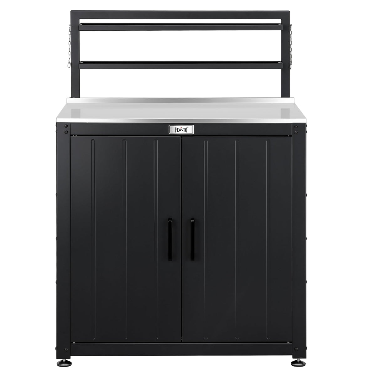 Feasto Outdoor Potting Bench Table with Storage Cabinet, Black - Image 1