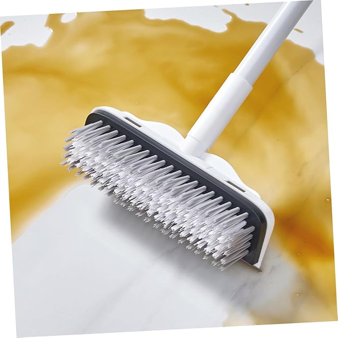 Long Handle Floor Scrub Brush with Squeegee Heavy Duty Tile Scrubber for Bathroom and Household Floor Cleaning Ergonomic Water Removal Tool