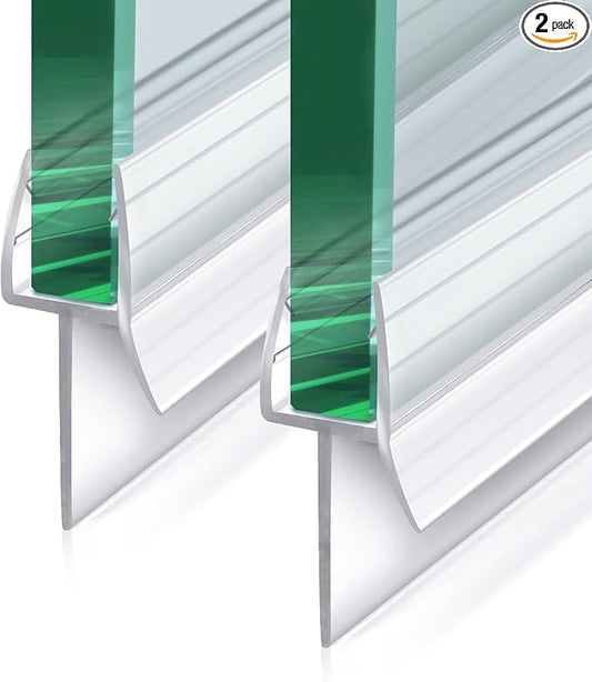 2 Pack Frameless Shower Door Bottom Seal with Long Sweep, Ultra Clear Glass Door Silicone Seal Strip (1/2'' X 36'') Suitable for 12mm Glass -Stop Shower Leaks Frameless Shower Door Seal Strip