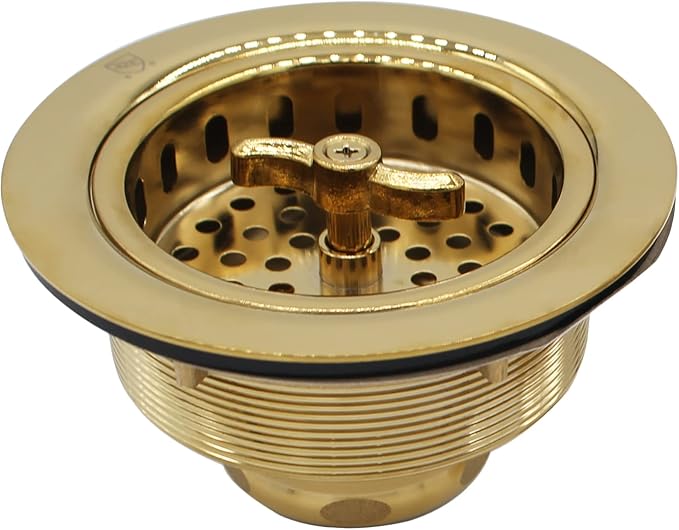 Westbrass D2155-01 Wing Nut Style Large Kitchen Basket Strainer with Waste Disposal Flange and Stopper, Polished Brass