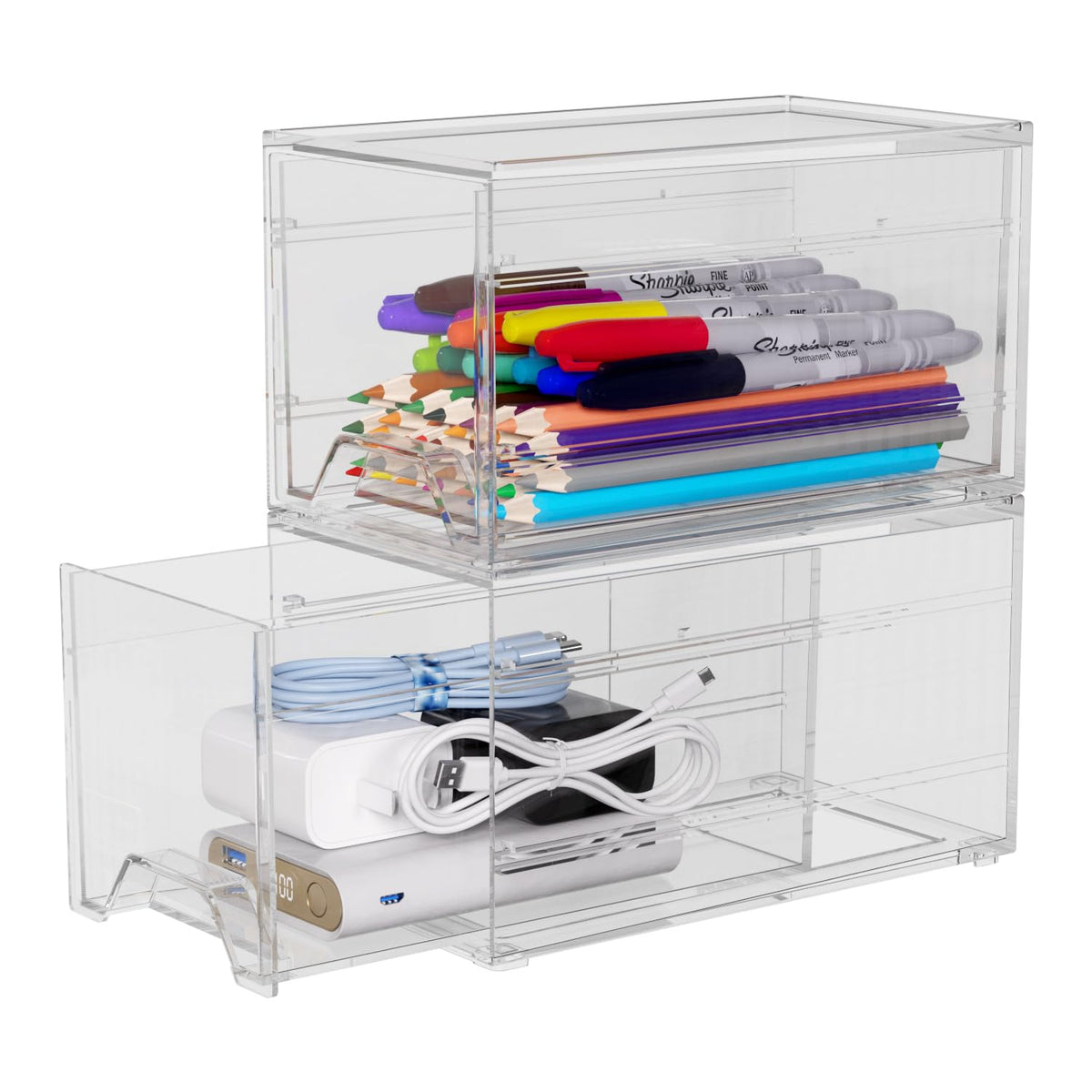 Clear Stackable Desk Drawer Organizer: Acrylic Small Storage - Image 1