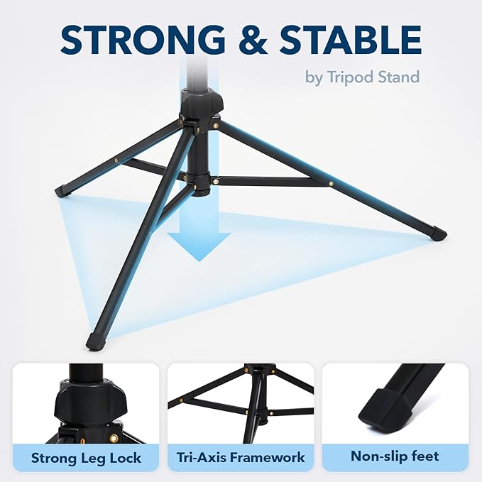 Hair Dryer Stand – Heavy Duty 26-74 Inch Adjustable Blow Dryer Holder with Non-Slip Tripod and Universal Clip – Hands Free for Frozen Shoulder, Arthritis, and Wrist Pain Relief