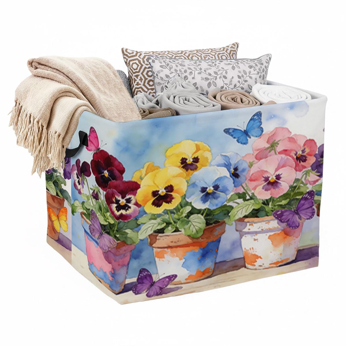 Flowers Potted Plants Foldable Laundry Basket Hamper - Image 1