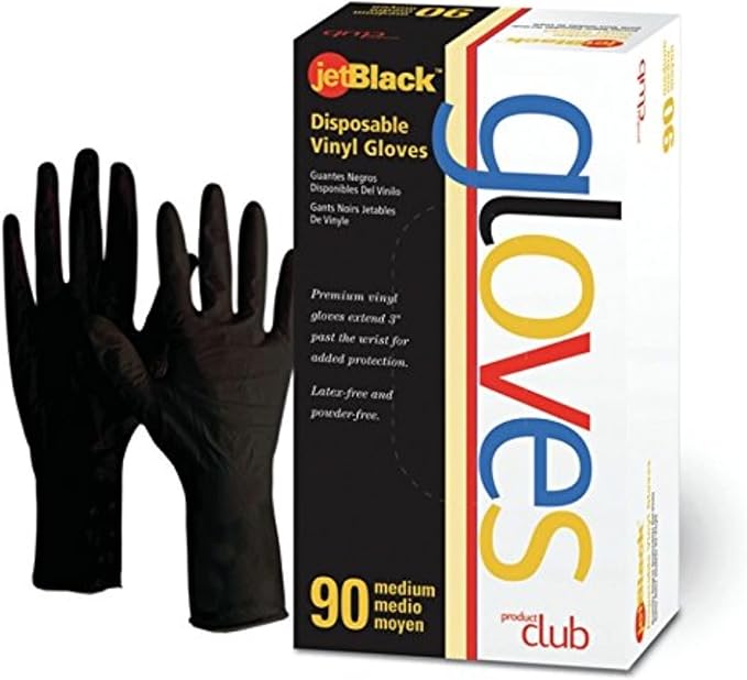 Jetblack Vinyl Gloves, Black, Medium, 90 Count