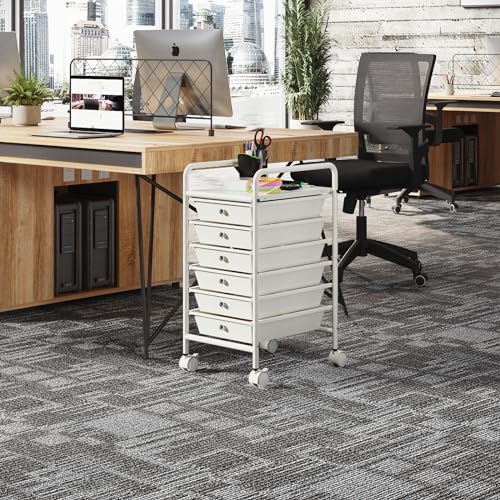 Rolling Storage Cart with Drawers 6-Tier Lock Wheels Office White - Image 3