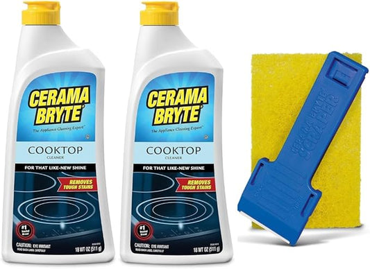 Cerama Bryte Cook Top Cleaner 18 oz 2-Pack & Scraper Pad Bundle