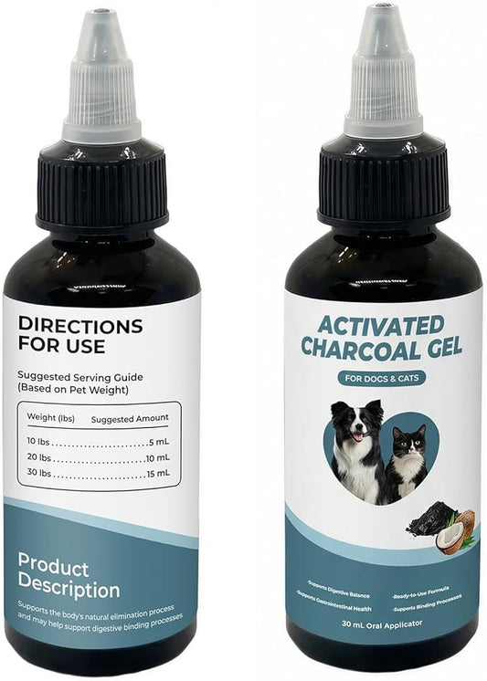 Activated Charcoal Gel for Dogs and Cats, Ready-to-Use Emergency Support for Accidental Ingestion, Diarrhea, Gas Relief & Digestive Upset, Pet First Aid Essential, 30 mL