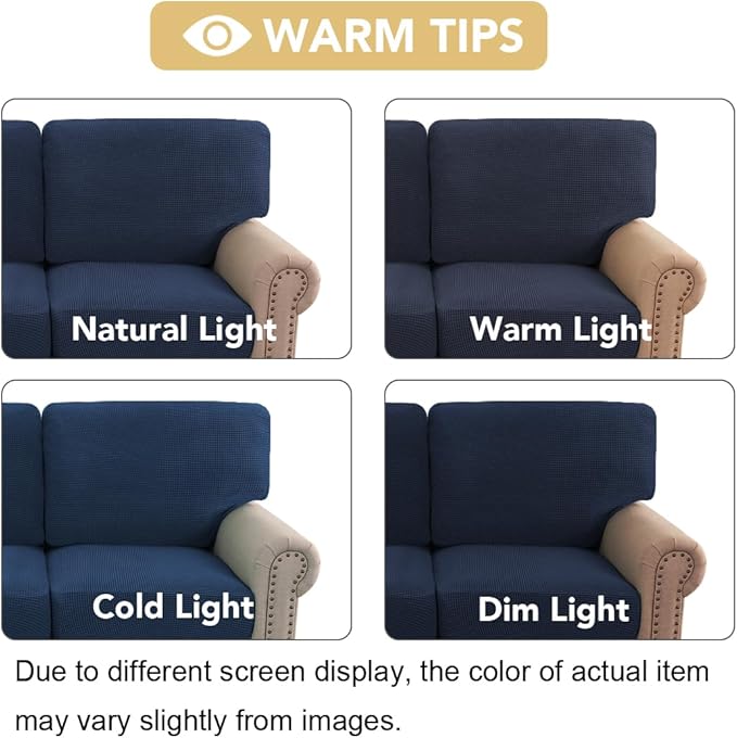 H.VERSAILTEX Multi-Pieces Sofa Covers Stretch Couch Covers Form Fitted Seats and Back Cushions Covers (3 Seat Covers Plus 3 Back Cusion Covers, Bonus 2 Armrest Covers), Navy