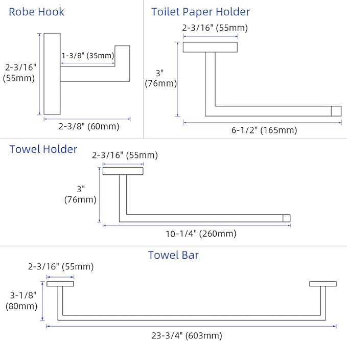 Bathroom Hardware Set 4-Piece, Angle Simple SUS304 Stainless Steel Bath Accessory Kit, Bathroom Fixture Set with Robe Hook, Toilet Paper Holder, Towel Holder and Towel Bar Brassy Gold