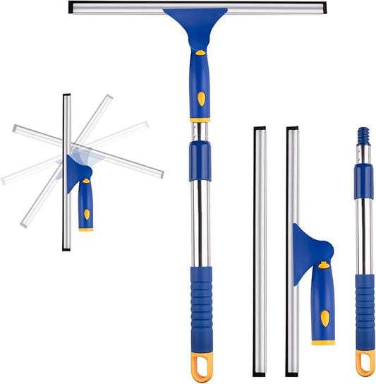 ITTAR 14 inch Multi-Purpose Shower Squeegee for Glass Doors, Swivel Window Squeegee with 1 Refill Rubber Blade, Extendable Bathroom Cleaner Tool for Shower Door Window Mirror Wall Car Windshield
