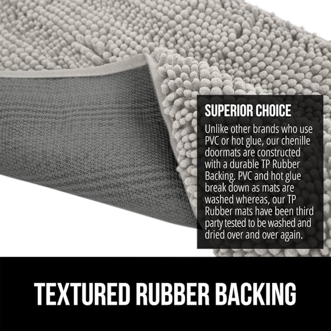 GORILLA GRIP SoakSTOPPER Dog Door Mat, 30x20 Machine Washable Rug Absorbent Doormat Captures Moisture Mud Dirt, Quick Dry Soft Chenille Entryway Rugs Indoor Entrance Mats for Dog Paws, Light Gray