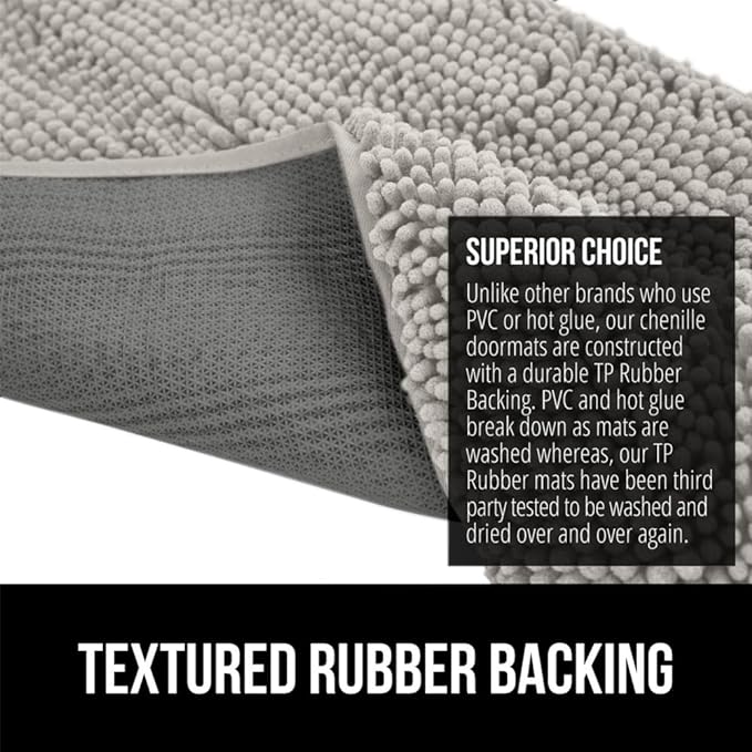 GORILLA GRIP SoakSTOPPER Dog Door Mat, 60x36 Machine Washable Rug Absorbent Doormat Captures Moisture Mud Dirt, Quick Dry Soft Chenille Entryway Rugs Indoor Entrance Mats for Dog Paws, Light Gray