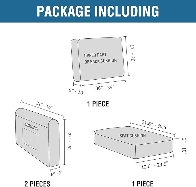 H.VERSAILTEX Multi-Pieces Chair Covers Stretch Couch Covers Form Fitted Seat and Back Cushions Covers (1 Seat Cover Plus 1 Back Cusion Cover, Bonus 2 Armrest Covers), Macchiato