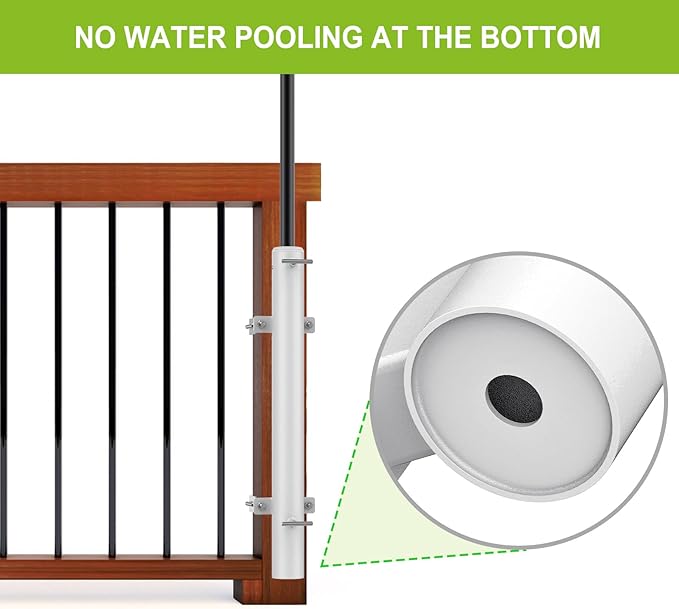 Dolibest Heavy Duty Patio Umbrella Holder, Steel Deck Clamp Holder up to 2'' Poles, Deck Mount Umbrella Holder, Space Saving Design, Attaches to Railing Max Width 4 inch, Easy Installation- White