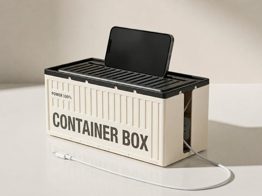 Cable Management Box with Phone Slot — Large Cord Organizer for Desk & Home Office, 12.8"×5.5", Cream White