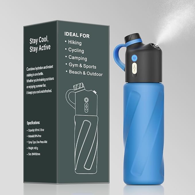 Electric Misting Water Bottle | No Straw, No Leak Design | Stainless Steel Double Wall Insulation | Food-Grade Materials | For Gym, Hiking, Golf