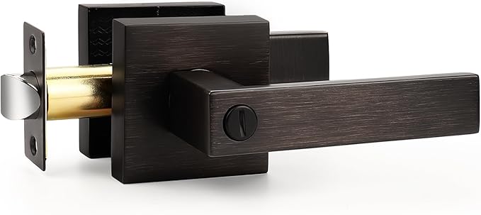 Probrico Heavy Duty Privacy Door Handle Lever with Contemporary Square Design for Home Bedroom or Bathroom in Oil Rubbed Bronze [Universal Handing] 1 Pack