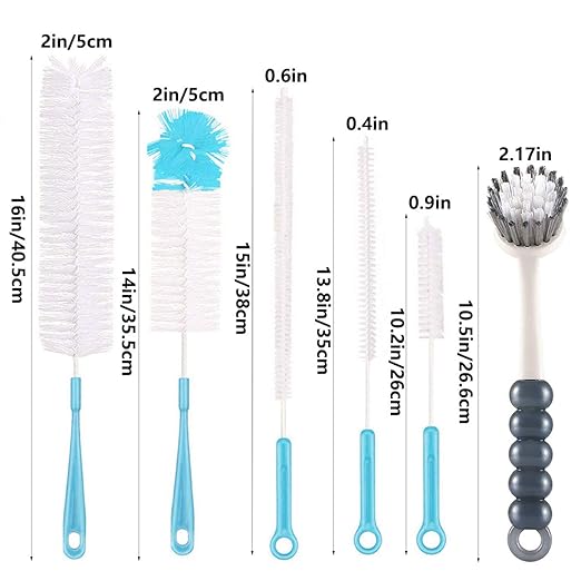 6Pcs Bottle Cleaning Brush Set-Long Handle Water Bottle Cleaner Brush for Washing Wine Decanter,Beer Bottle,Baby Bottles