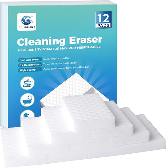 GLIMGLINT 12PK Magic Sponges Cleaning Eraser, Powerful Scrubber Foam Pads, 2X Density Stronger Sponge for Household, Multi-Surface Cleaning Supplies for Kitchen, Furniture, Bathroom, Sink, Wall