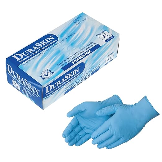 DuraSkin T2010W Nitrile Disposable Gloves, 3.5 Mil - Blue, Small | Powder-Free, Micro-Textured, Industrial Grade | for Janitorial, Cleaning, Manufacturing (Box of 100)