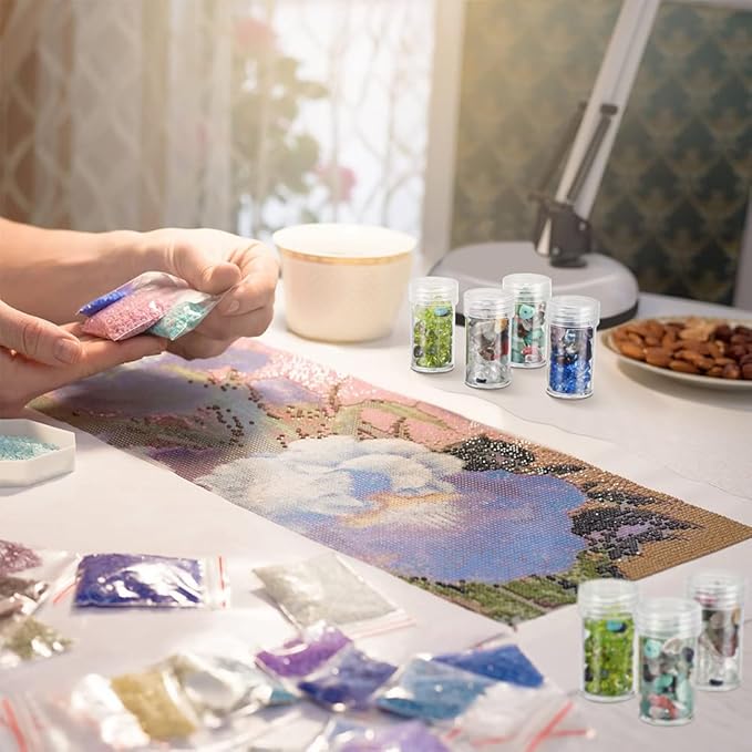 48pcs Diamond Art Painting Storage Containers with Clear Lids & Label Stickers, Small Round Beads Organizer Box for DIY Crafts Jewelry, Portable Stackable Art Supply Case