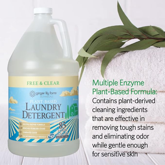 Ginger Lily Farms Botanicals Plant-Based Liquid Laundry Detergent, Free & Clear, Concentrated Formula, HE Compatible, 85 Loads, 1 Gallon (128 fl. oz.)