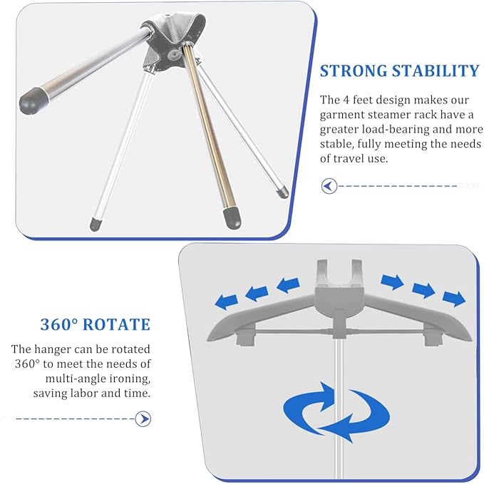 Portable Steamer Stand for Clothes, Steamer Rack Steam Iron Stand for Steaming Clothes, Travel Garment Hanger Steaming Racks, Handheld Steam Cloth Racks for RV, Home, Hotel +2 Bags+1 Lint Remover