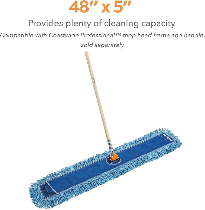 Professional Looped-End Dust Mop Head, Cotton, 48" x 5", Blue