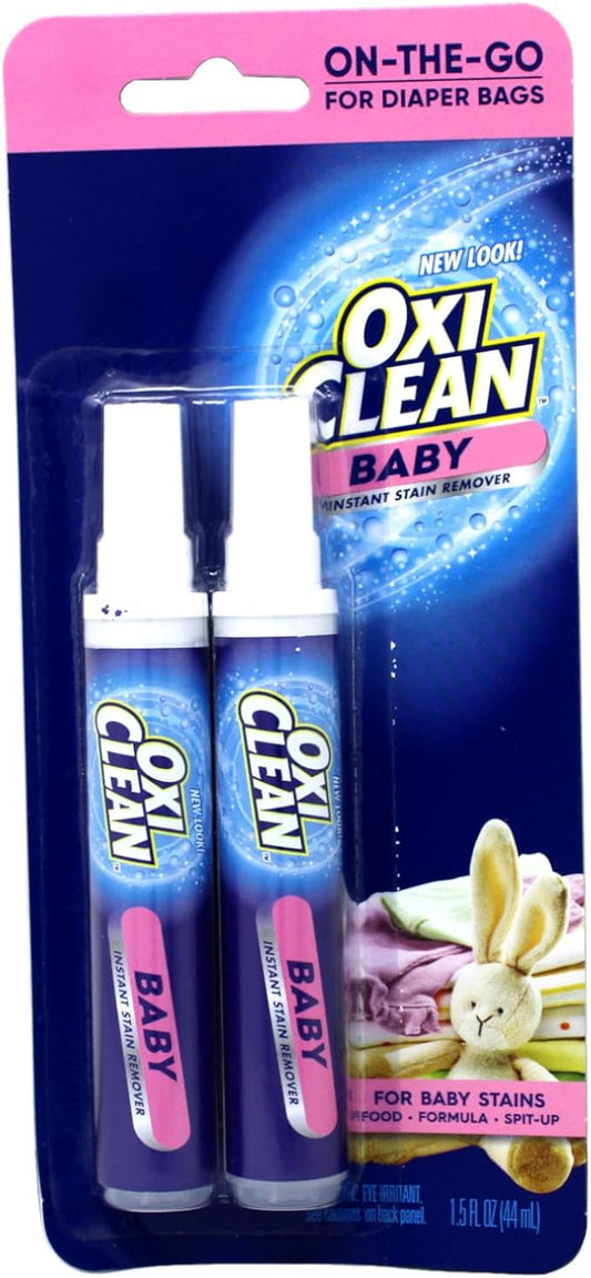 OxiClean Baby Instant Stain Remover Pen Twin Pack, 0.75 oz Each, On-the-Go for Diaper Bags, Gentle Formula for Baby Clothes, Food Formula and Spit-Up Stains, Travel-Friendly