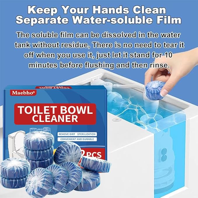 Toilet Bowl Cleaner Tablets, Bathroom Automatic Toilet Tank Cleaners, Smell Eliminator Heavy Duty Toilet Cleaning & Deodorizer, Safe for All Toilets, Septic Tanks & Pipes - 12 Tabs