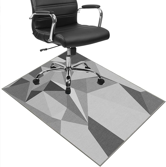 Office Chair Mat for Hardwood Floor,48"*36" Under Desk Mat, Computer Chair Rug,Anti-Slip Floor Protector for Low-Pile Carpet Home Office Grey White