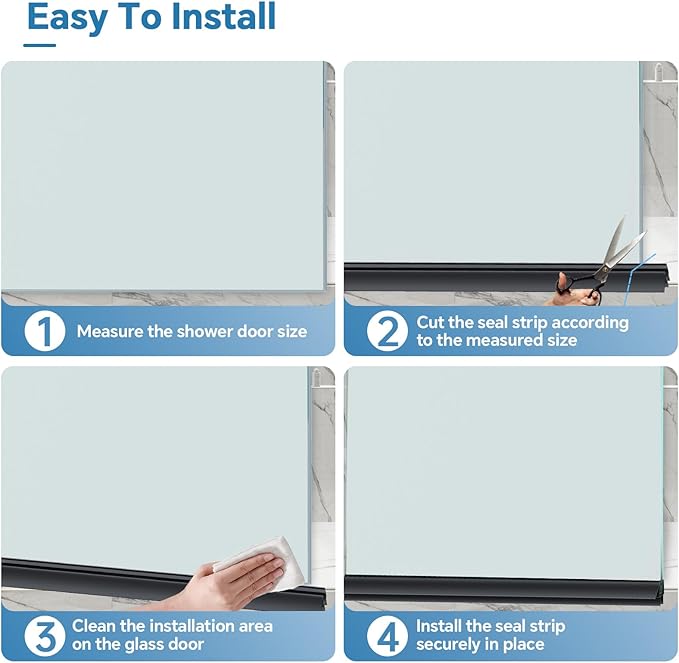 Shower Door Bottom Seal Strip, 2PCS Seal Strip, Clear PVC, 36" Length, Fits 6mm Thick Glass, Prevents Leaks, Easy Installation, No Adhesive Required (Black, 36in for 1/4"(6mm) Door)