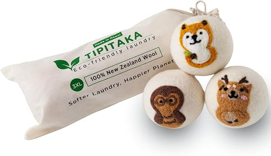 Laundry Wool Dryer Balls | Natural Fabric Softener – Reusable, Eco-Friendly, Reduces Drying Time – Wool Balls Replaces Dryer Sheets - Laundry Balls for Dryer (Animals (Type 2) 3XL)