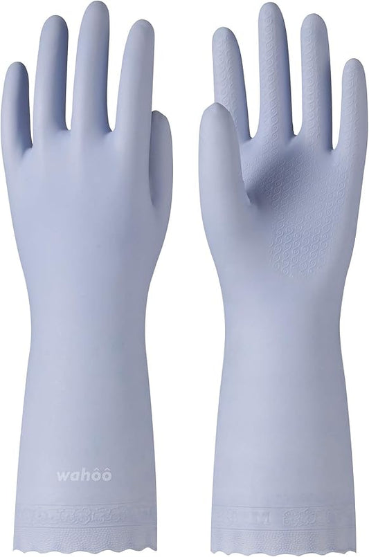 LANON wahoo Skin-Friendly Dishwashing Cleaning Gloves, Reusable Unlined Dish Washing Gloves, Non-Slip, Icelandic Blue, Large