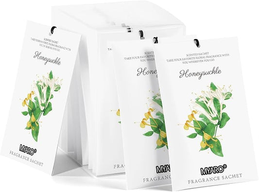 MYARO 12 Packs Honeysuckle Scented Sachets for Drawer and Closet, Long Lasting Air Freshener Fresh Scents Potpourri Bags Home Fragrance for Room Car Small Space