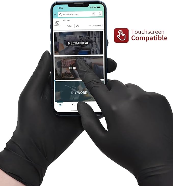 6 Mil Heavy Duty Black Nitrile Disposable Gloves, Latex Powder-Free, Textured Rubber Gloves for Cooking Mechanic