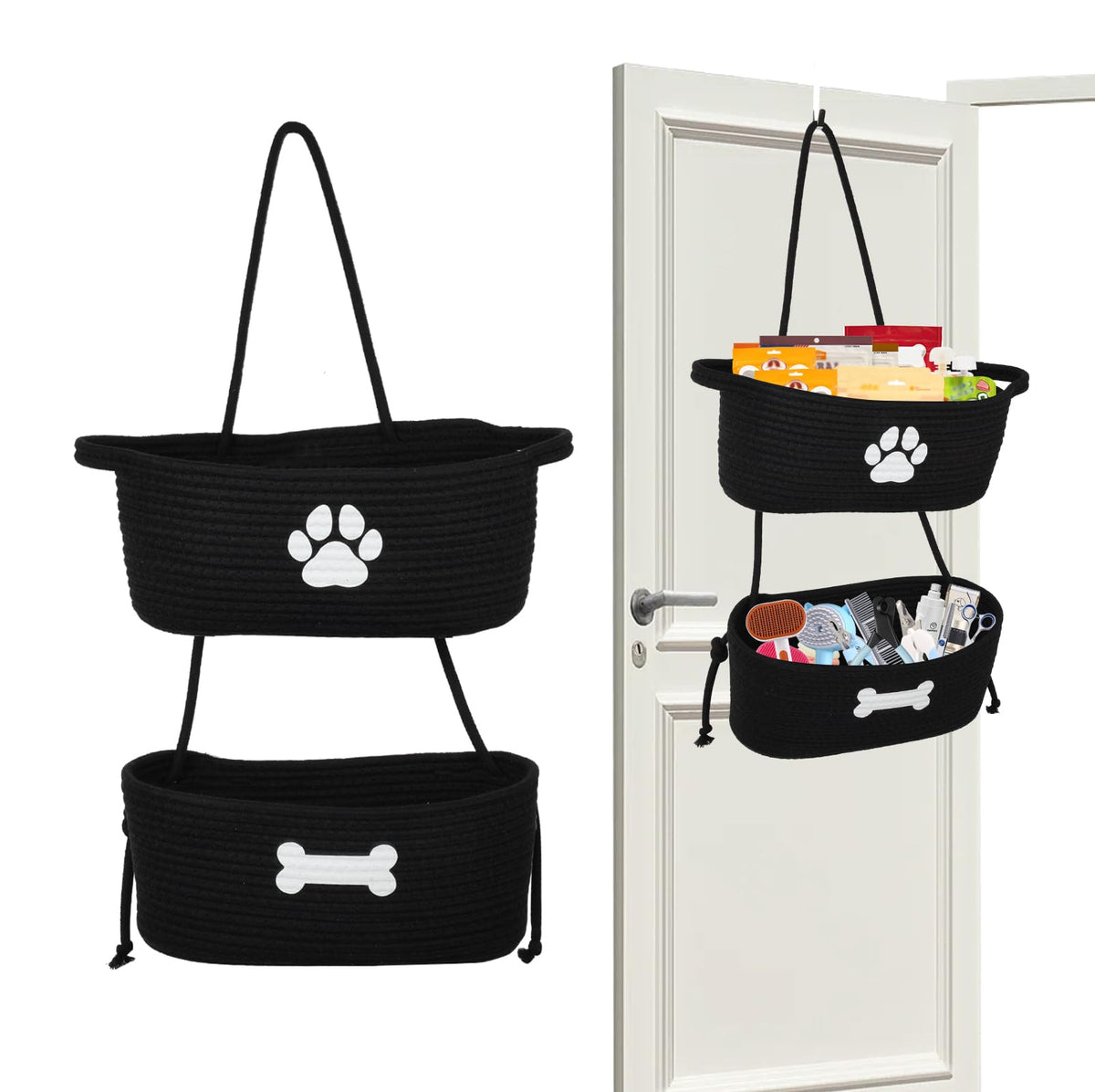 2-Tier Dog Baskets,Over Door Hanging Oganizer for Pet - Image 1