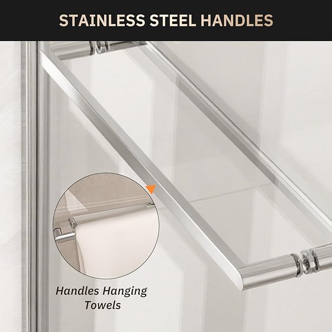 Glass Shower Door 44-48" W x 72" H Semi-Frameless Double Sliding Bathroom Shower Doors with 1/4 inch Clear Tempered Glass for Walk-in Shower, Chrome