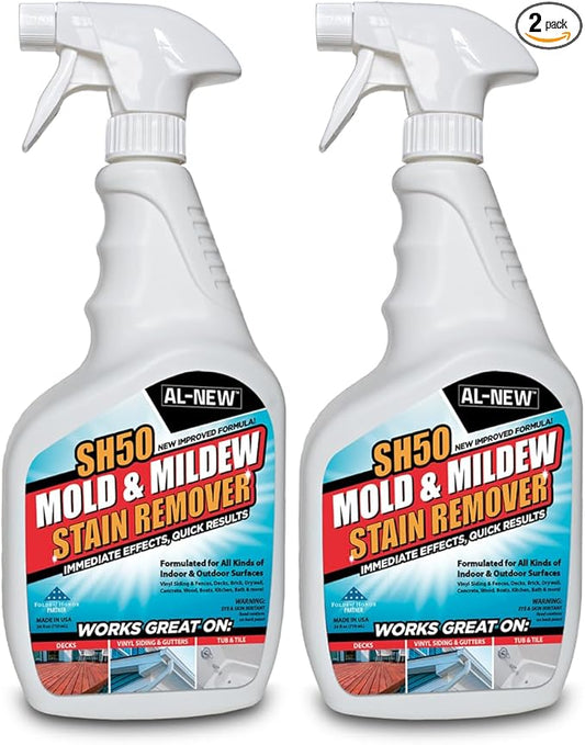 AL-NEW SH50 Mold and Mildew Stain Remover | Scrub Free Formula | Works Great on Decks, Vinyl Siding & Gutters, Tub and Tile - 24oz (2 Pack)
