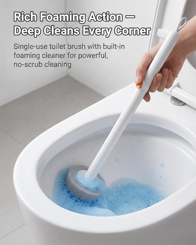 Disposable Toilet Brush, All-in-One Toilet Cleaning System,Toilet Bowl Wand Kit with 18 Count Scrubbing Pads Refills,Wall-Mounted,Compact,Multipurpose