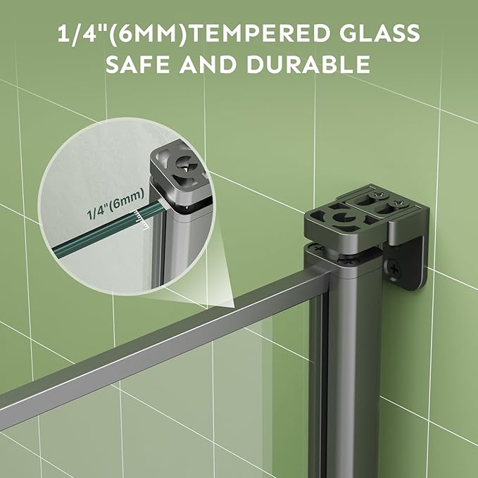 30" Wx72 H Frameless Reversible Pivot Shower Door, 1/4" Clear SGCC Tempered Glass, 304 Stainless Steel Hardware, Water Protection Seal Stripes Plus Glass-Fixing Aluminum Stripe