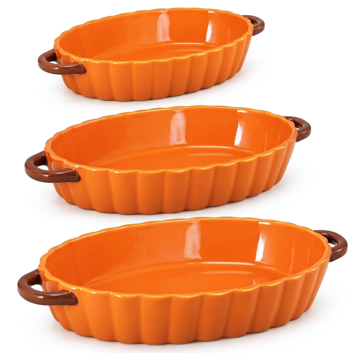 Pumpkin Baking Dish Set of 3 Ceramic Baking Dish, 10''/12''/14" - Image 1