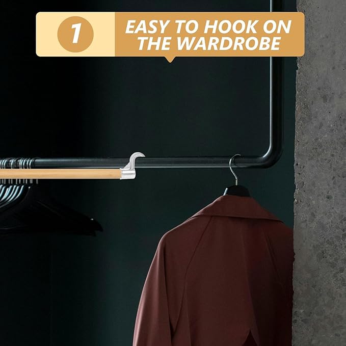 jojofuny 4 pcs Aluminum Alloy Closet Extender Hooks - 16mm Rod Hanger Accessories for Wardrobe, Multi-Functional Clothes Rack Mounts, Easy Tool-Free Installation, Space-Saving Storage for Home & Dorm