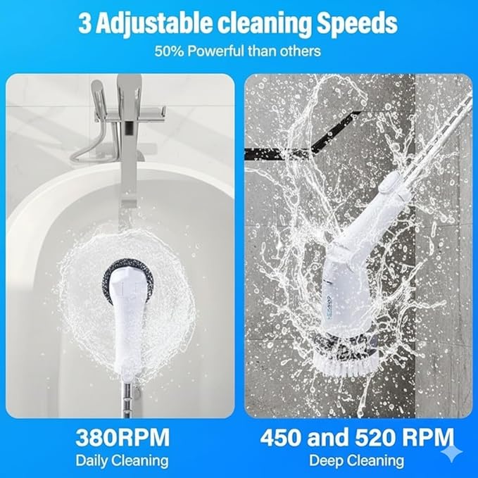 Electric Spin Scrubber - 2025 New Electric Scrubber for Cleaning Bathroom-Cordless Cleaning Brush with 8 Replacement Heads-Spin Brush for Cleaning Bathroom, Tub, Floor and Kitchen.
