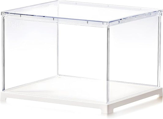 Rolife Acrylic Display Case Dust Cover for Collectibles, Dustproof Protection Showcase with White Base with Door for Mini Dollhouse, 3D Puzzles (8.8''x7.6''x6'')